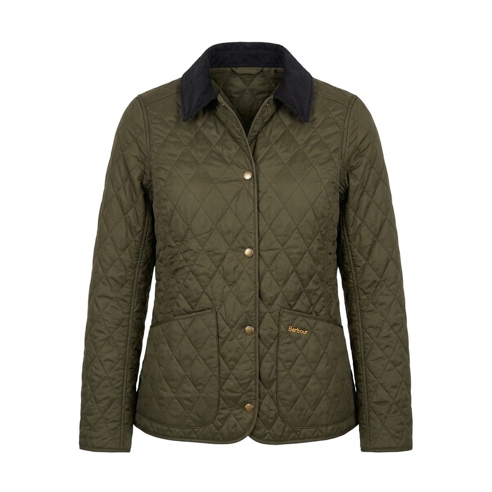 NWT Barbour Annandale Quilted Jacket Olive Green Corduroy Collar LQU0475 Sz 8